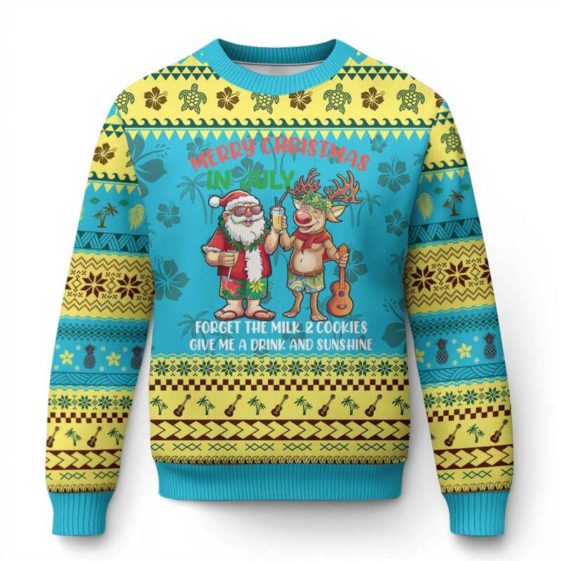 Tropical Xmas Ugly Christmas Sweater Give Me A Drink And Sunshine TS09