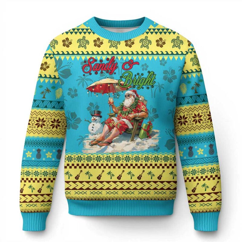 Tropical Xmas Ugly Christmas Sweater Sandy And Bright Santa At The Beach TS09