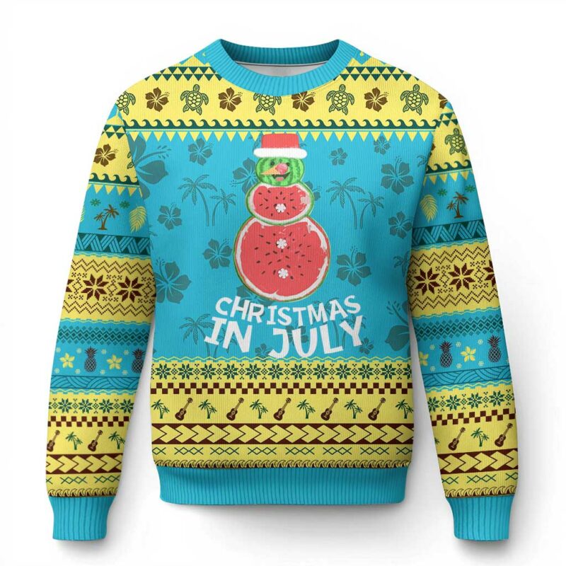 Funny Tropical Xmas Ugly Christmas Sweater Watermelon Summer Snowman TS09