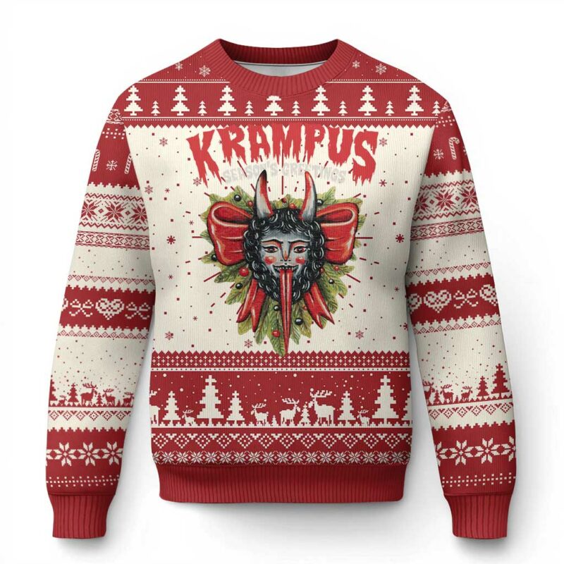 Xmas Krampus Ugly Christmas Sweater Season Greeting Coquette Bow Krampus TS09