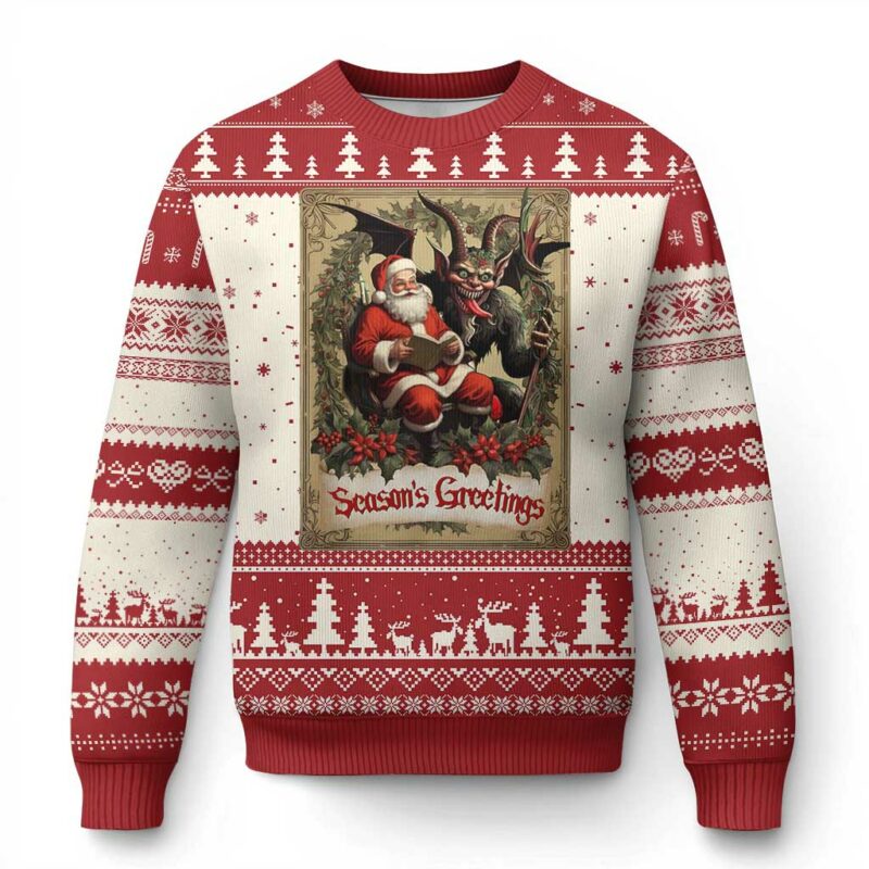 Xmas Krampus Ugly Christmas Sweater Season Greeting Vintage Tarot Card TS09