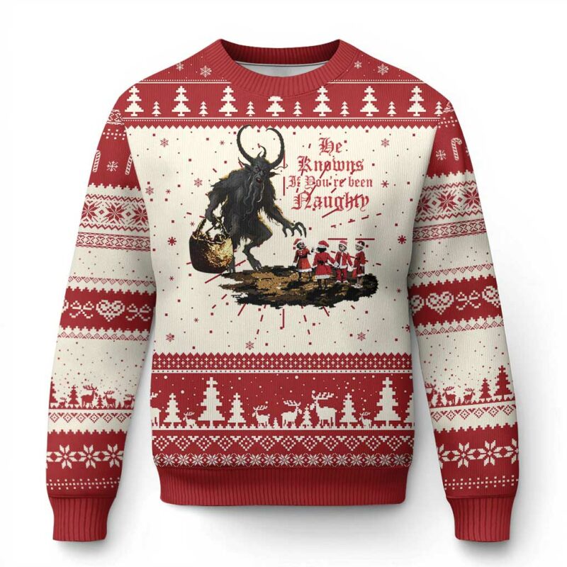 Xmas Krampus Ugly Christmas Sweater He Knows If You've Been Naughty TS09