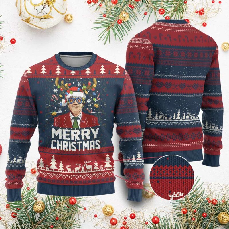 Funny Trump Ugly Christmas Sweater Merry Christmas Santa Xmas Gifts TS10