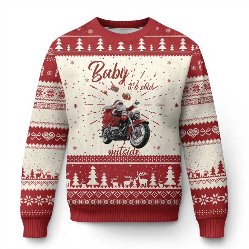 Funny Christmas Motorcycle Santa Ugly Christmas Sweater Xmas Motorbike Biker Gift TS10