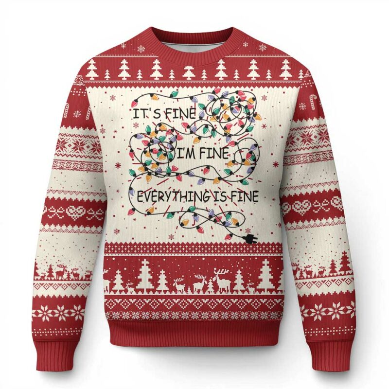 Funny Christmas Ugly Christmas Sweater It's Fine I'm Fine Everything Is Fine Xmas Lights TS10