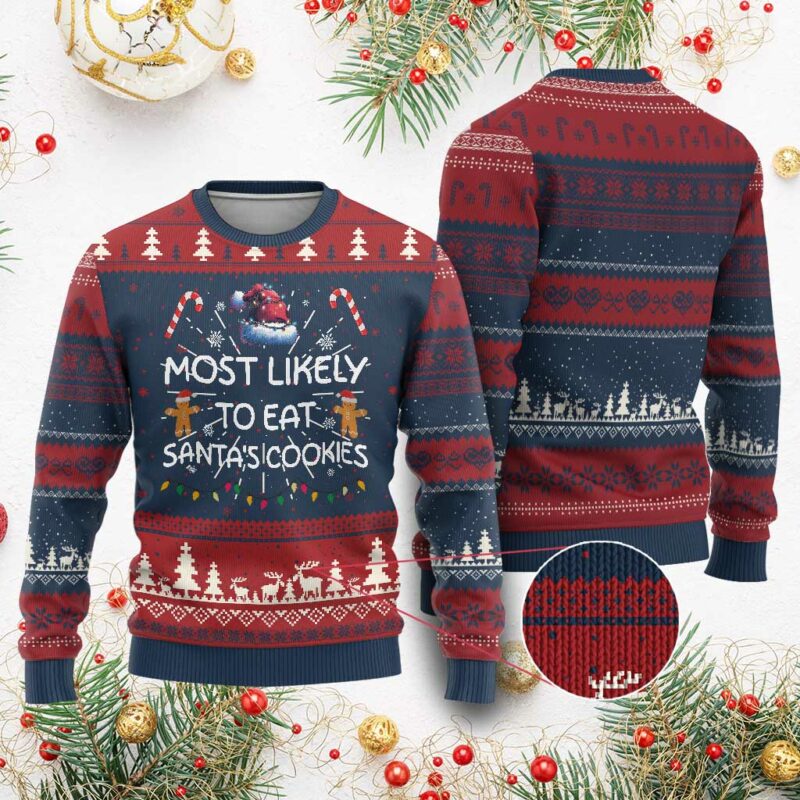 Family Matching Ugly Christmas Sweater Most Likely To Eat Santas Cookies Xmas Gifts TS10