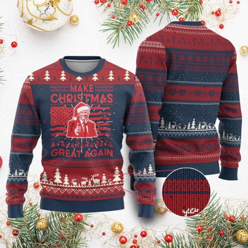 Xmas Trump Ugly Christmas Sweater Funny Santa Trump Make Christmas Great Again Ugly Sweater TS10