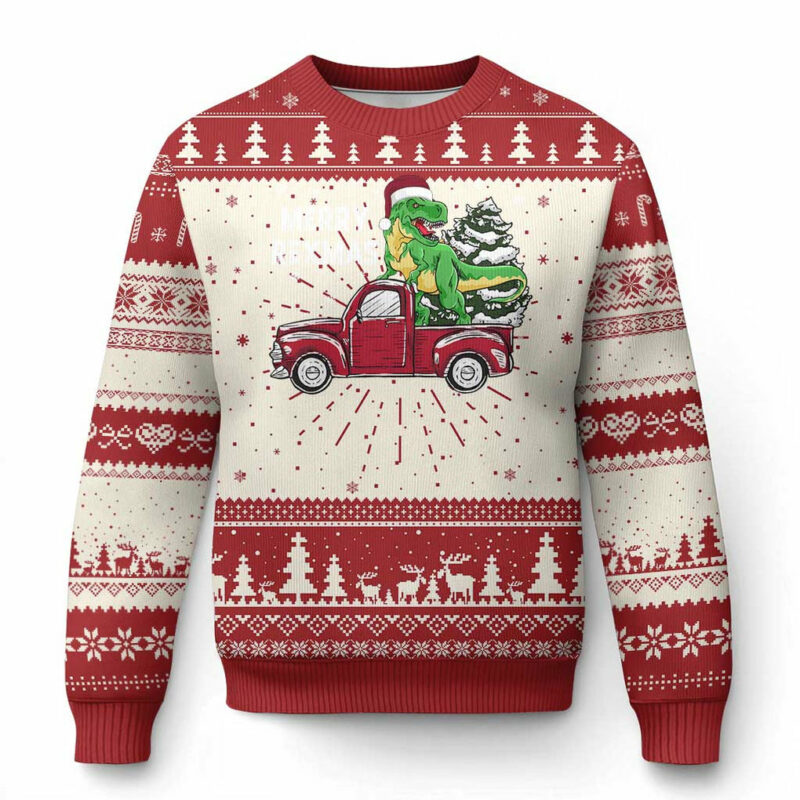 Dinosaur Christmas Tree Ugly Christmas Sweater Merry Rexmas Xmas Pet Dino Trex Red Truck Family TS10