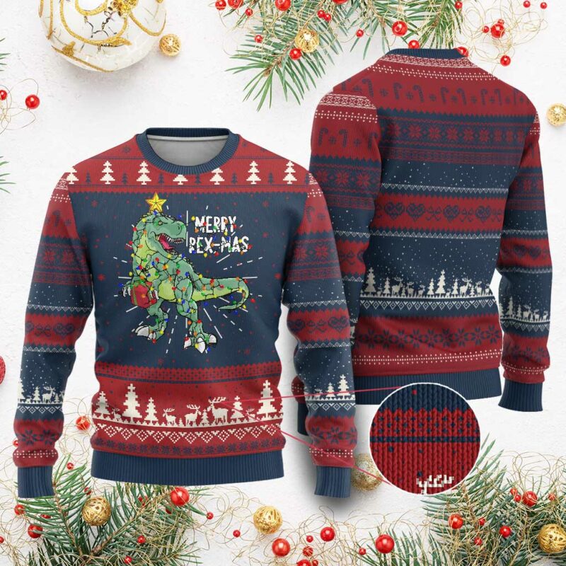 Dinosaur Ugly Christmas Sweater Merry Rex-Mas Xmas Pet Dino Trex Xmas Tree Rex Lights TS10