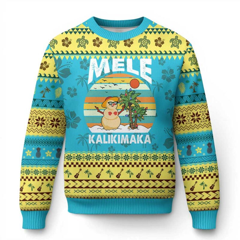 Mele Kalikimaka Hawaiian Ugly Christmas Sweater Beach Hawaii Xmas In July Tropical TS10