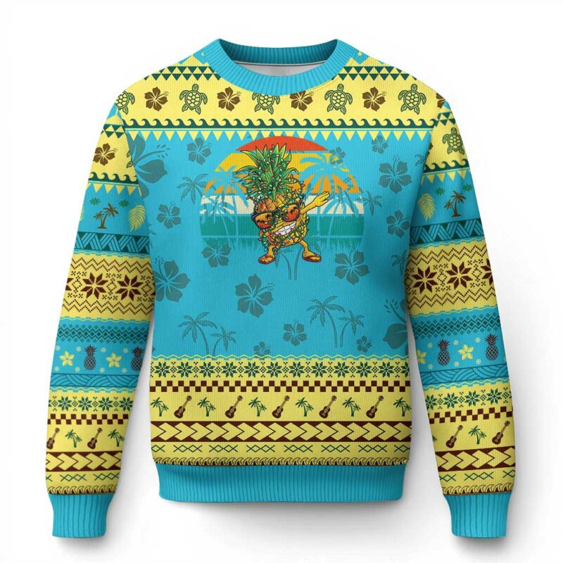 Dabbing Pineapple Christmas Tree Lights Ugly Christmas Sweater Hawaiian Hawaii Tropical Xmas Men Gifts Sunglasses On TS10