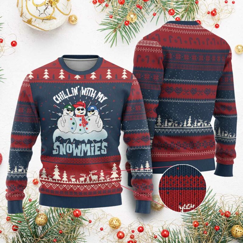 Funny Xmas Snowman Ugly Christmas Sweater Chillin' With My Snowmies Squad TS11