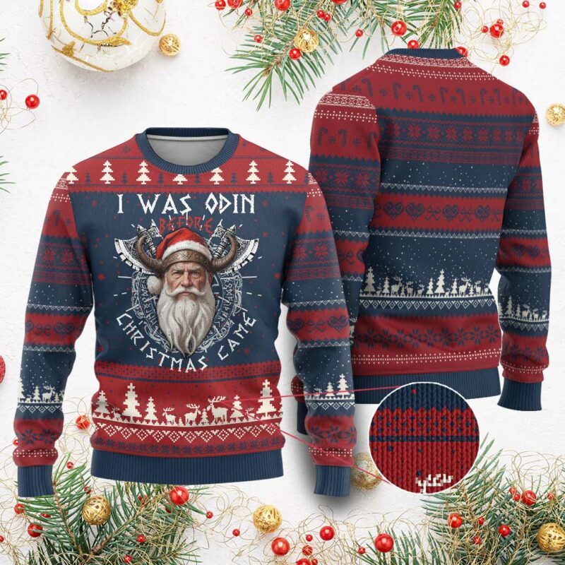 Xmas Viking Ugly Christmas Sweater I Was Odin Before Christmas Came Santa Viking Warriors TS11