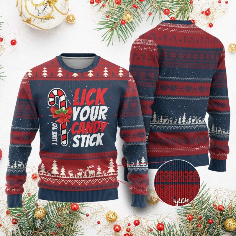 Funny Xmas Ugly Christmas Sweater I Like To Lick Your Candy Stick TS11