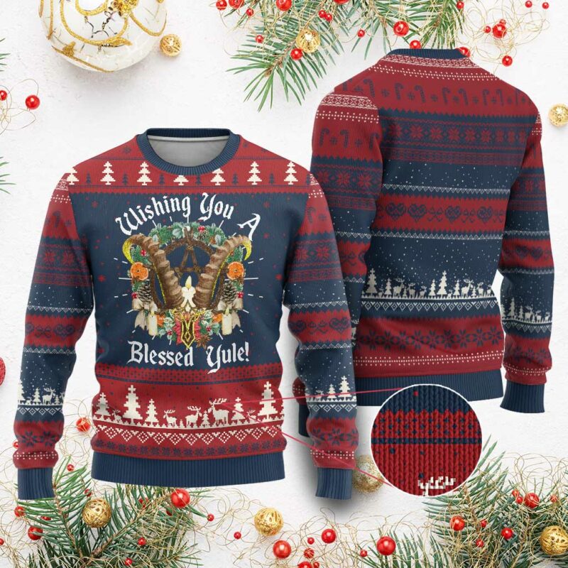 Wishing You A Blessed Yule Ugly Christmas Sweater Yule Goat Pagan TS11