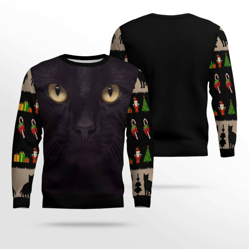 Black Cat Cute Face Ugly Christmas Sweater