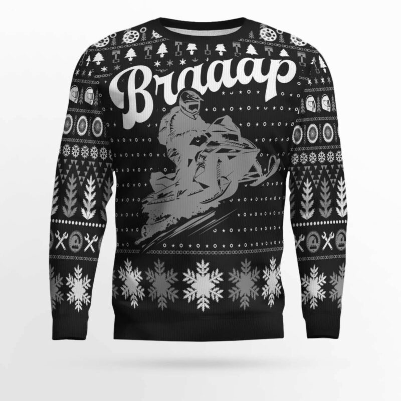 Braaap Snowmobile Ugly Christmas Sweater (Grey Version)