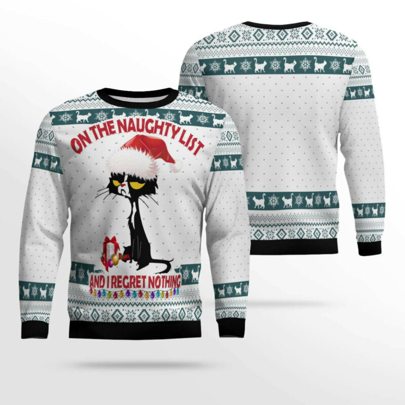 Black Cat Naughty List Ugly Christmas Sweater