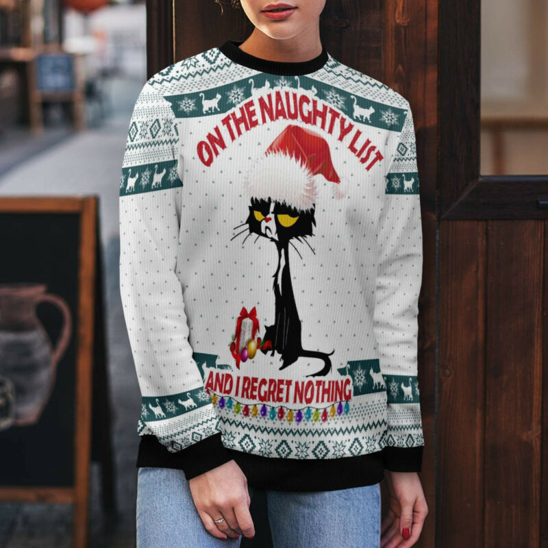 Black Cat Naughty List Ugly Christmas Sweater