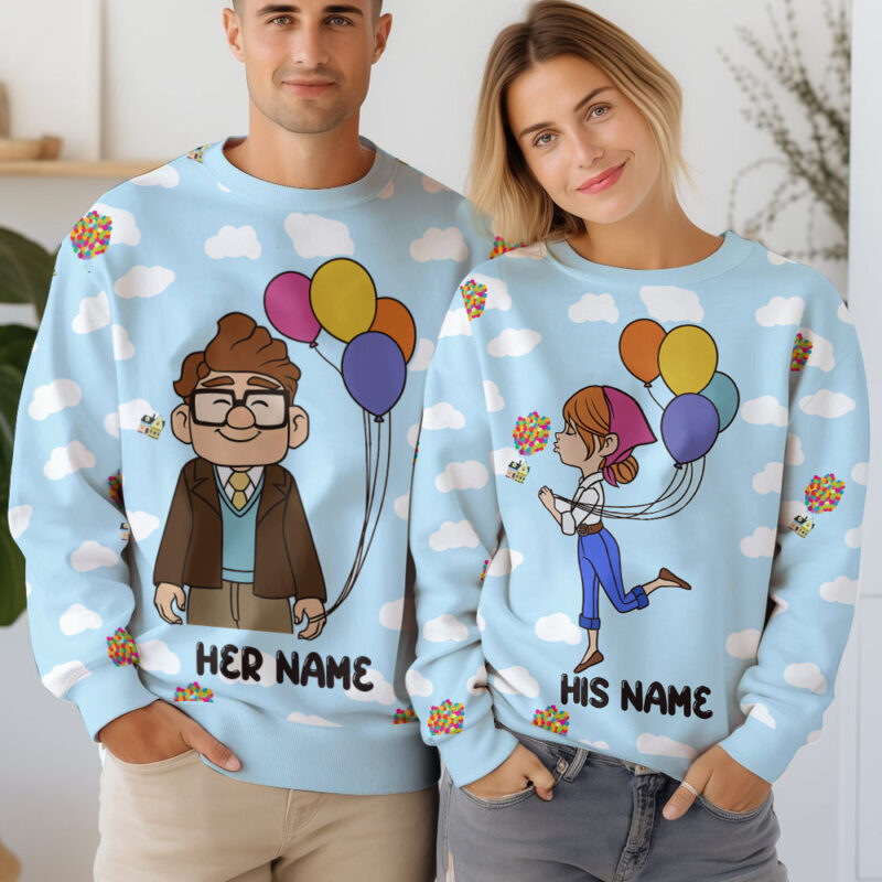 "Up Balloons House" Personalized Couple funny Valentine Sweater