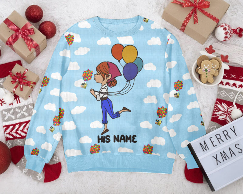 "Up Balloons House" Personalized Couple funny Valentine Sweater