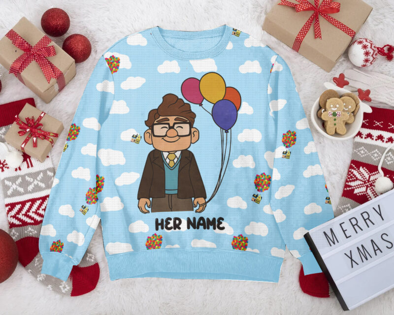 "Up Balloons House" Personalized Couple funny Valentine Sweater