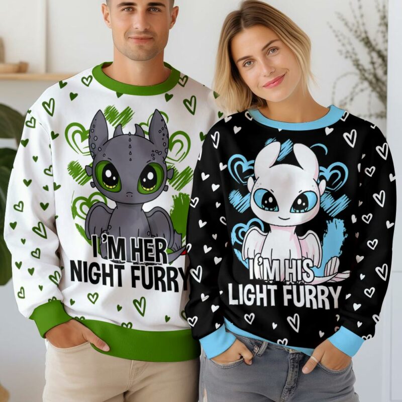 "Light and Night Furry" Couple funny Valentine Sweater