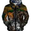 Animals Printed Zip Up Hoodie