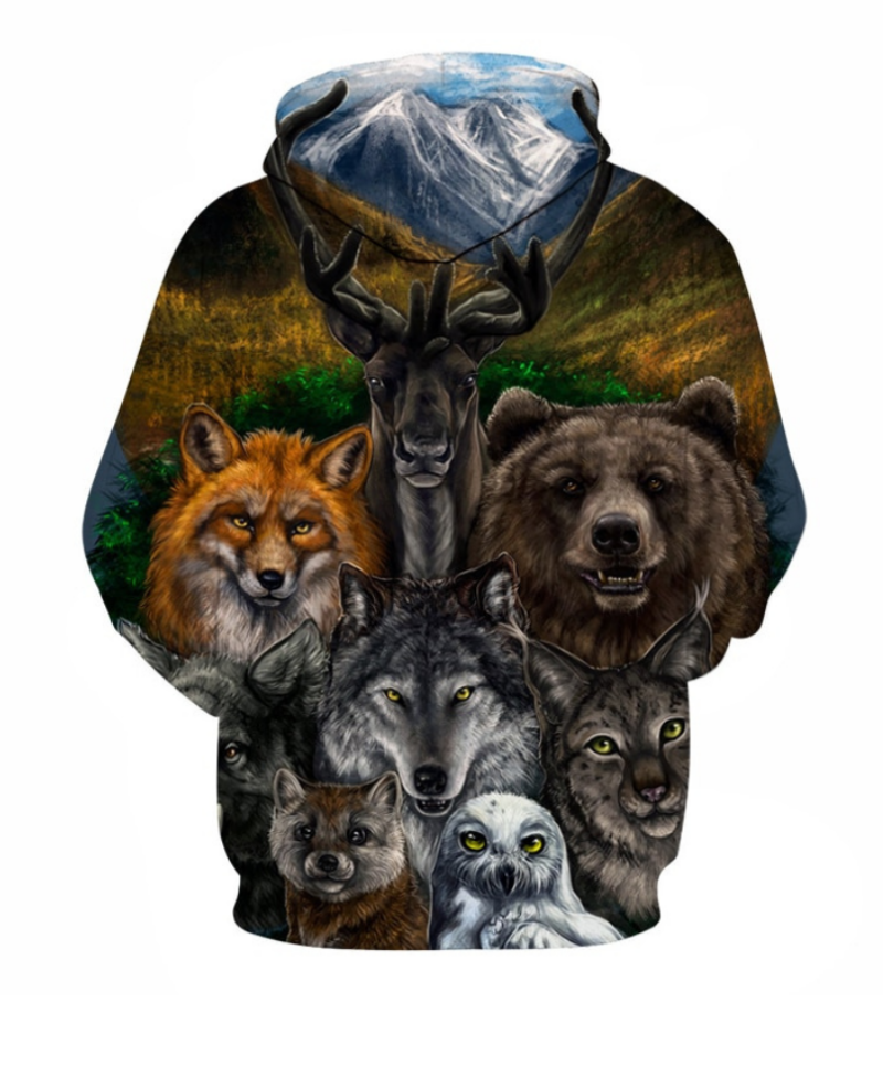 Animals Printed Zip Up Hoodie