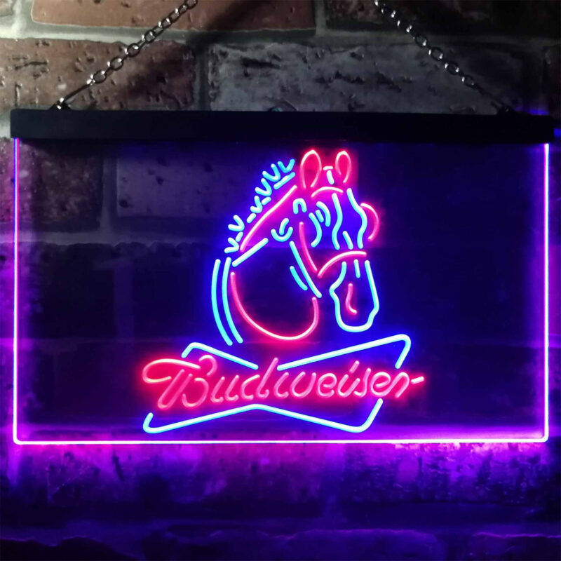 Budweiser Clydesdale Horse Head LED Sign Man Cave Home Bar Pub Decor