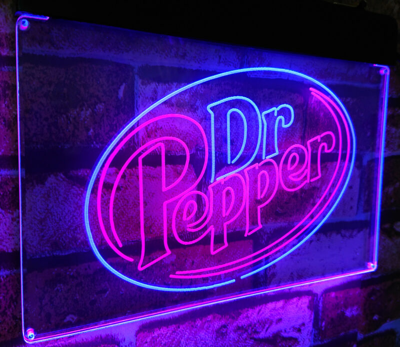 Dr Pepper Line Logo LED Sign Man Cave Home Bar Pub Decor