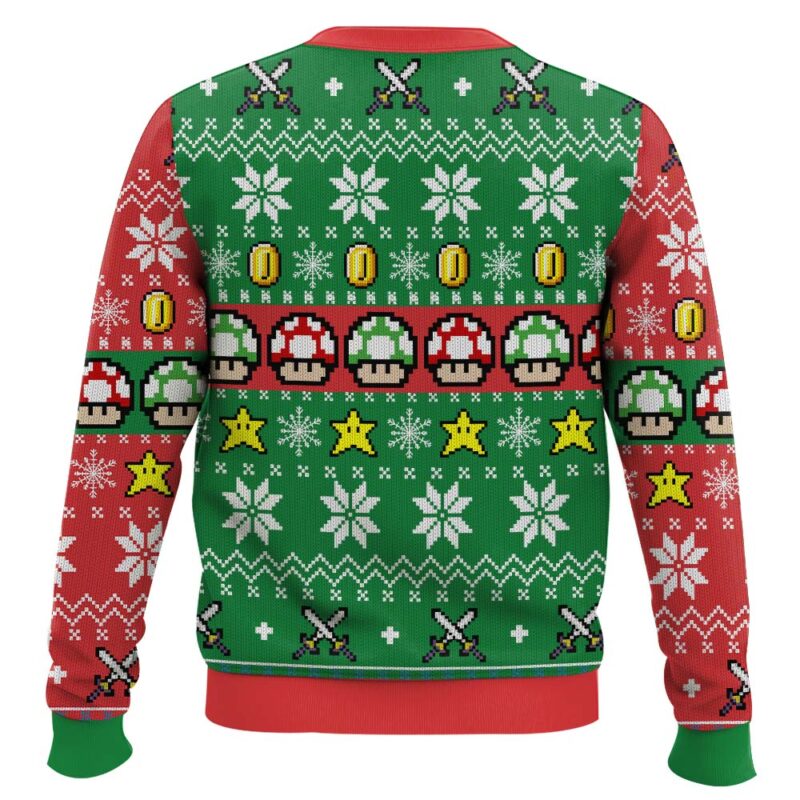 Hooktab 1-Up Mushroom Mario Bros Ugly Christmas Sweater Hooktab 1-Up Mushroom Mario Bros Ugly Christmas Sweater