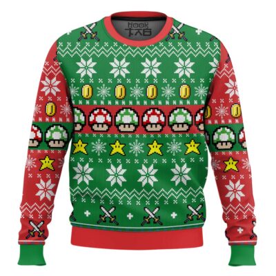 Hooktab 1-Up Mushroom Mario Bros Ugly Christmas Sweater