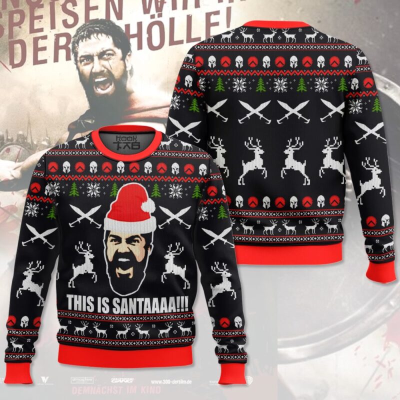 Hooktab 300 Sparta "This Is Santaaa" Ugly Christmas Sweater Hooktab 300 Sparta "This Is Santaaa" Ugly Christmas Sweater