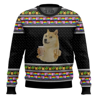 Hooktab 3d Choccy Milk Cheems Doge Meme Ugly Christmas Sweater