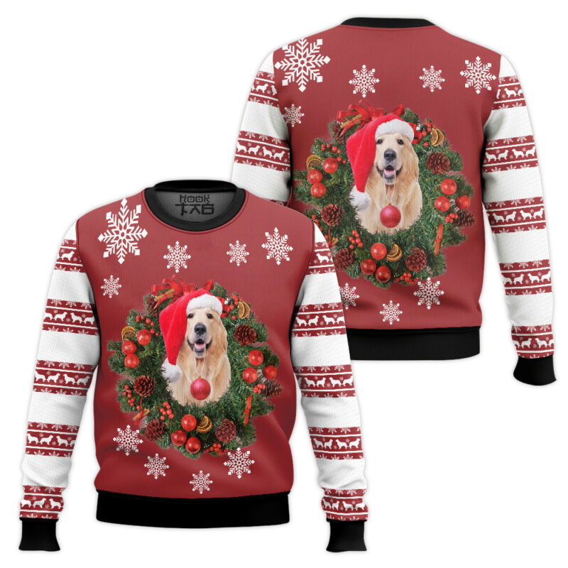 Hooktab 3d Golden Retriever Dog Ugly Christmas Sweater Hooktab 3d Golden Retriever Dog Ugly Christmas Sweater