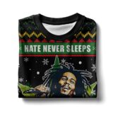 Hooktab 420 Bob Marley “Hate Never Sleeps So Neither Can Love” Ugly Christmas Sweater