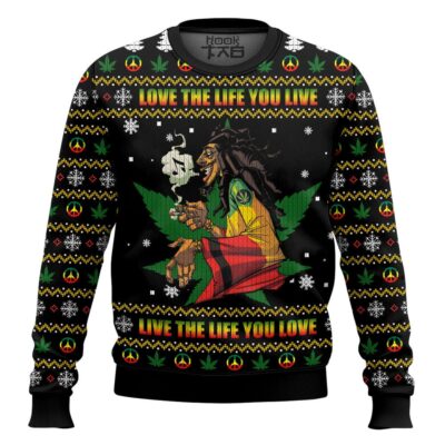 Hooktab 420 Bob Marley "Love The Life You Live, Live The Live You Love" Ugly Christmas Sweater