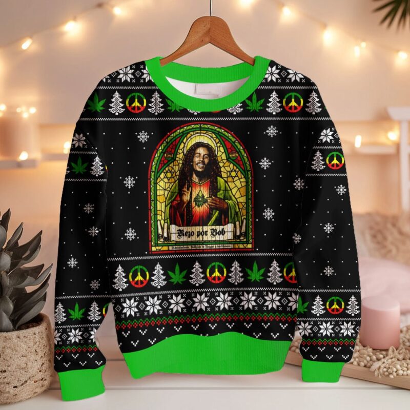 Hooktab 420 Bob Marley Marijuana Jesus Ugly Christmas Sweater Hooktab 420 Bob Marley Marijuana Jesus Ugly Christmas Sweater