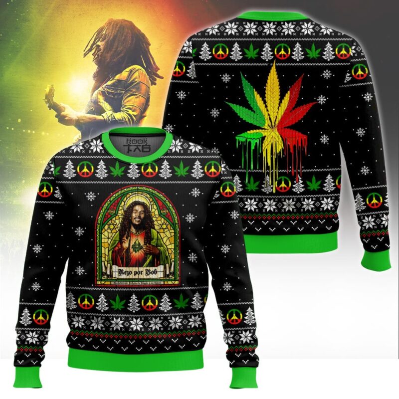 Hooktab 420 Bob Marley Marijuana Jesus Ugly Christmas Sweater Hooktab 420 Bob Marley Marijuana Jesus Ugly Christmas Sweater