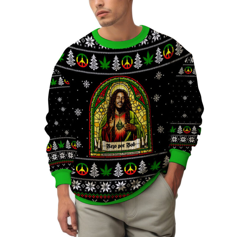 Hooktab 420 Bob Marley Marijuana Jesus Ugly Christmas Sweater Hooktab 420 Bob Marley Marijuana Jesus Ugly Christmas Sweater
