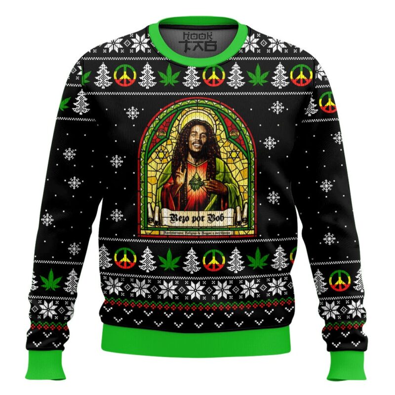 Hooktab 420 Bob Marley Marijuana Jesus Ugly Christmas Sweater