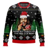 Hooktab 420 Bob Marley "None But Ourselves Can Free Our Mind" Ugly Christmas Sweater