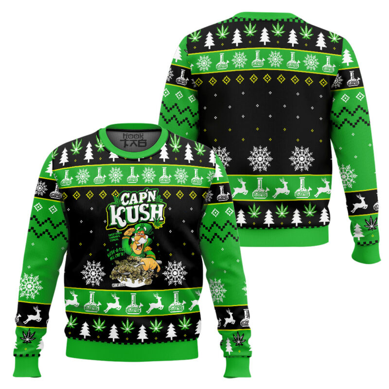 Hooktab 420 Cap N Kush Ugly Christmas Sweater Hooktab 420 Cap N Kush Ugly Christmas Sweater