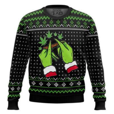 Hooktab 420 Grinch Mistlestoned Ugly Christmas Sweater