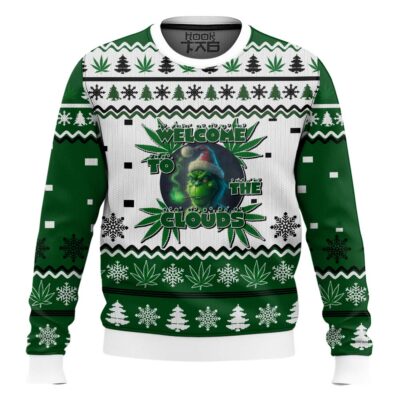 Hooktab 420 Grinch Welcome To The Clouds Ugly Christmas Sweater