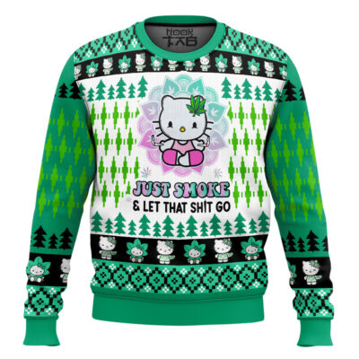 Hooktab 420 Hello Kitty Just Smoke And Let That Shit Go Ugly Christmas Sweater