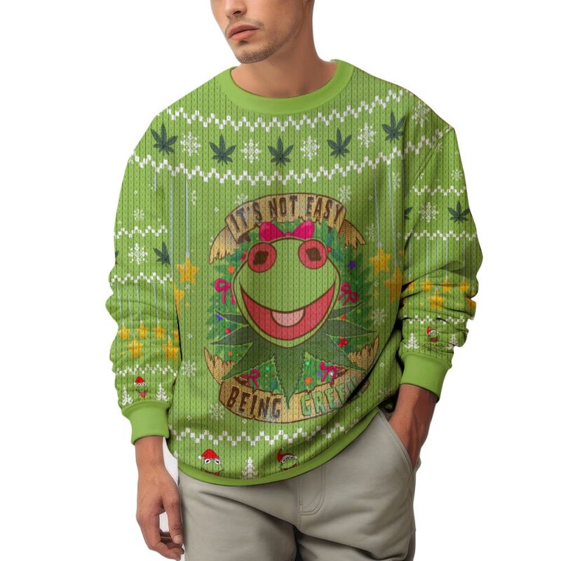 Hooktab 420 It's Not Easy Being Green Frog Ugly Christmas Sweater Hooktab 420 It's Not Easy Being Green Frog Ugly Christmas Sweater