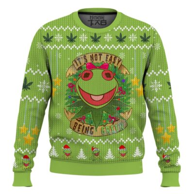 Hooktab 420 It's Not Easy Being Green Frog Ugly Christmas Sweater
