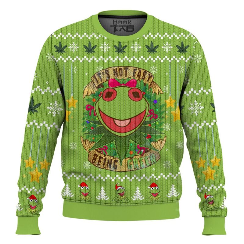 Hooktab 420 It's Not Easy Being Green Frog Ugly Christmas Sweater